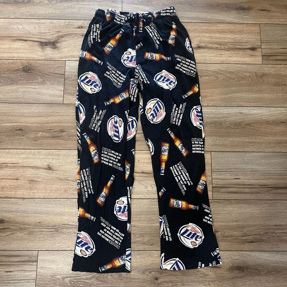 2007 Miller Lite Pajama Pants Cotton Black Sleep Lounge Beer Bottle Men's M 30"